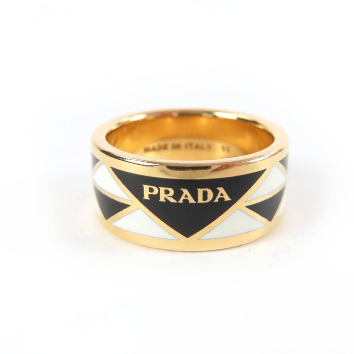 Very Good PRADA Ring triangle logo black Women 1A009