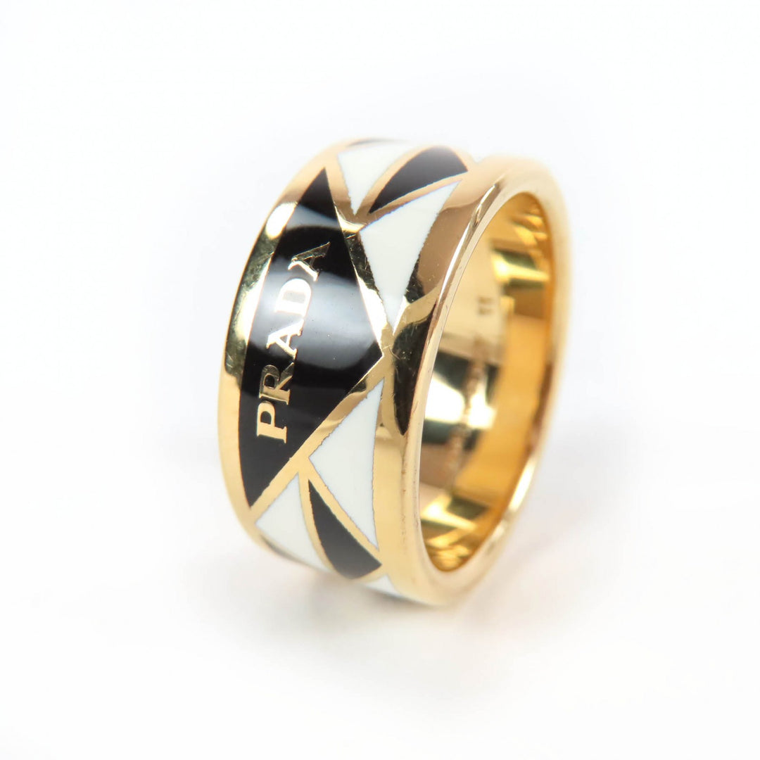 Very Good PRADA Ring triangle logo black Women 1A009