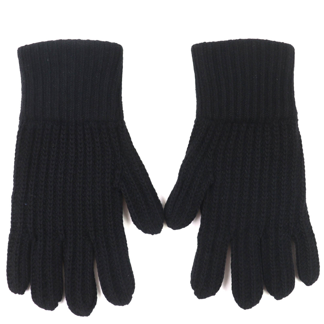 Great PRADA gloves Triangle Rib Knit Gloves with Logo black Virgin wool UMK75