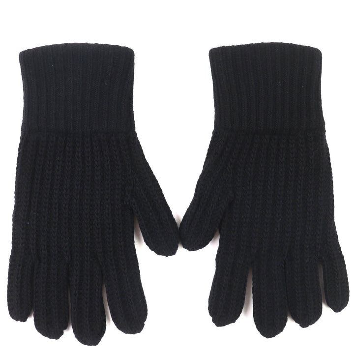 Great PRADA gloves Triangle Rib Knit Gloves with Logo black Virgin wool UMK75