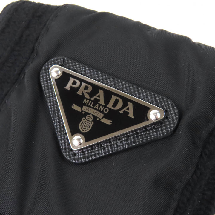 Great PRADA gloves Triangle Rib Knit Gloves with Logo black Virgin wool UMK75