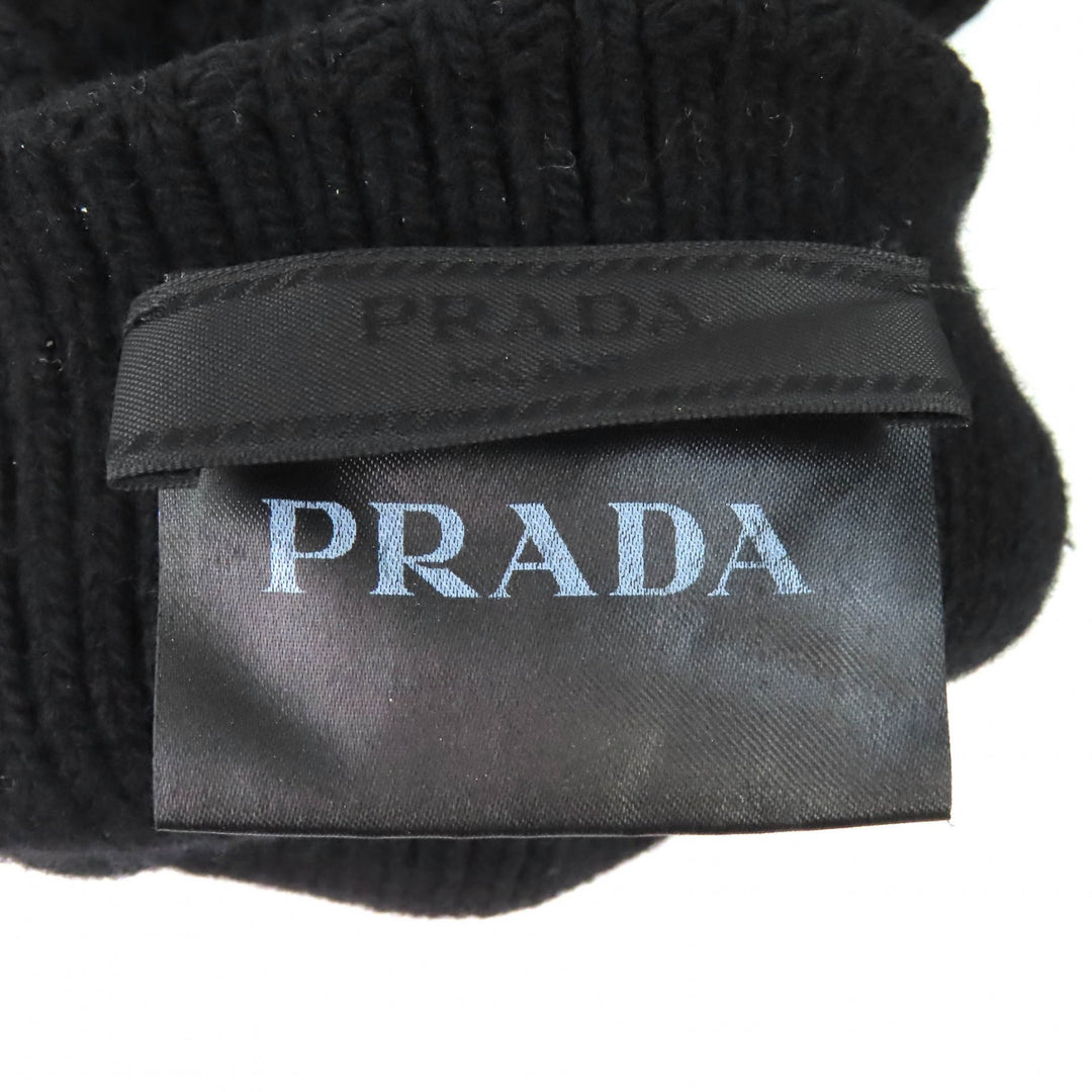 Great PRADA gloves Triangle Rib Knit Gloves with Logo black Virgin wool UMK75