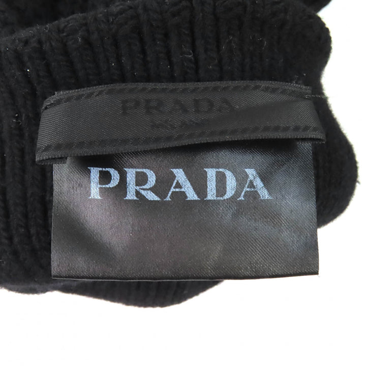Great PRADA gloves Triangle Rib Knit Gloves with Logo black Virgin wool UMK75
