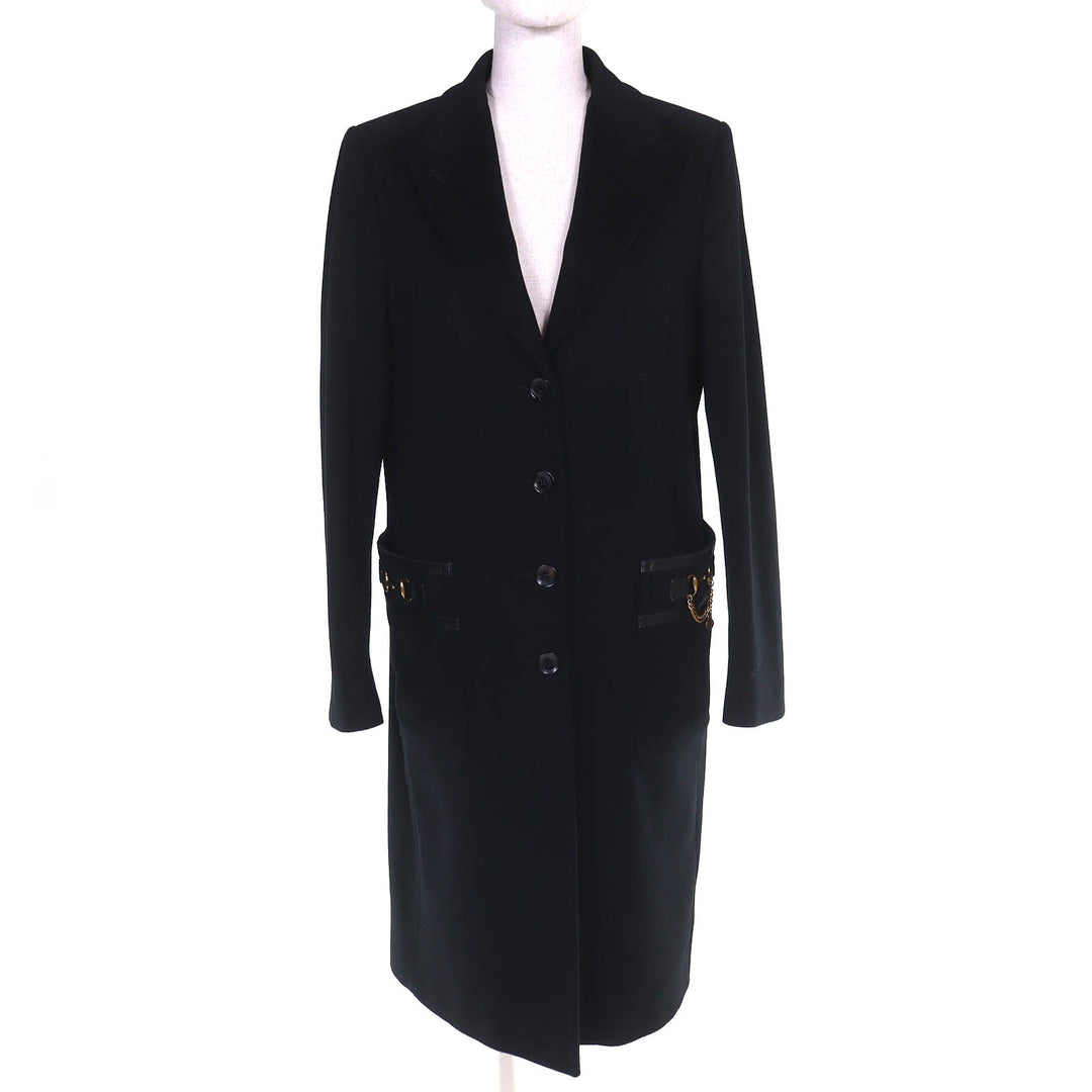 Great GUCCI Chester coat Horsebit Leather Piping Single black wool 42 204897