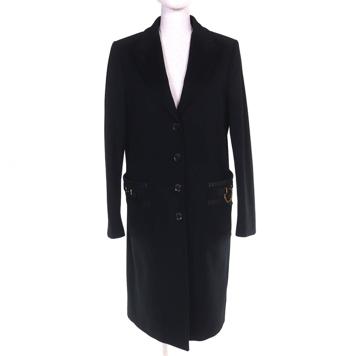 Great GUCCI Chester coat Horsebit Leather Piping Single black wool 42 204897