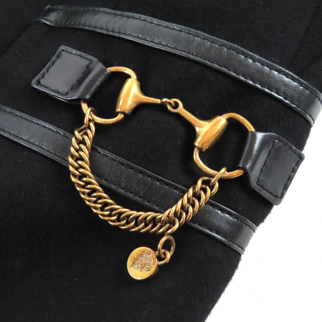 Great GUCCI Chester coat Horsebit Leather Piping Single black wool 42 204897