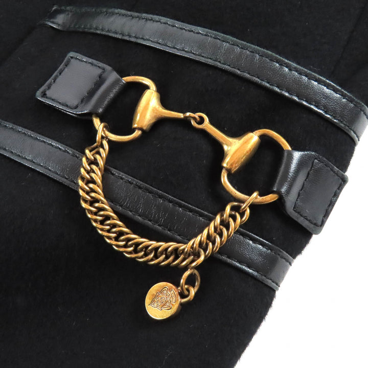 Great GUCCI Chester coat Horsebit Leather Piping Single black wool 42 204897
