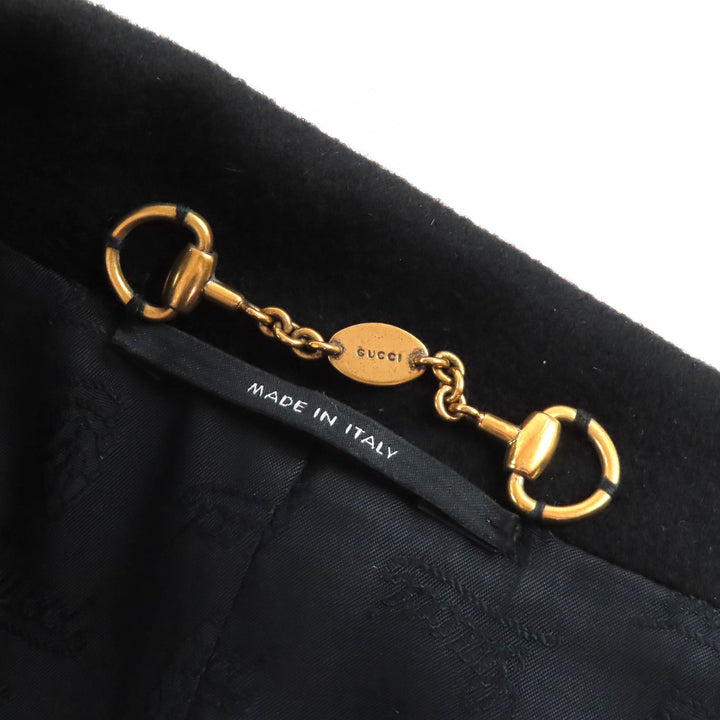 Great GUCCI Chester coat Horsebit Leather Piping Single black wool 42 204897