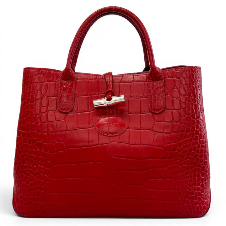 Excellent Longchamp Tote Bag Rozo Crocodile-embossed bamboo Red Women