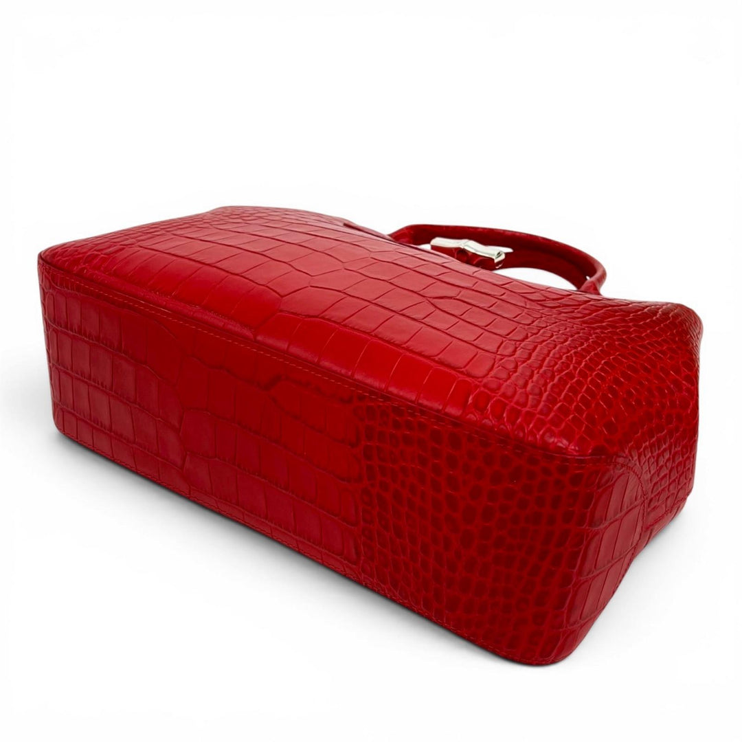 Excellent Longchamp Tote Bag Rozo Crocodile-embossed bamboo Red Women