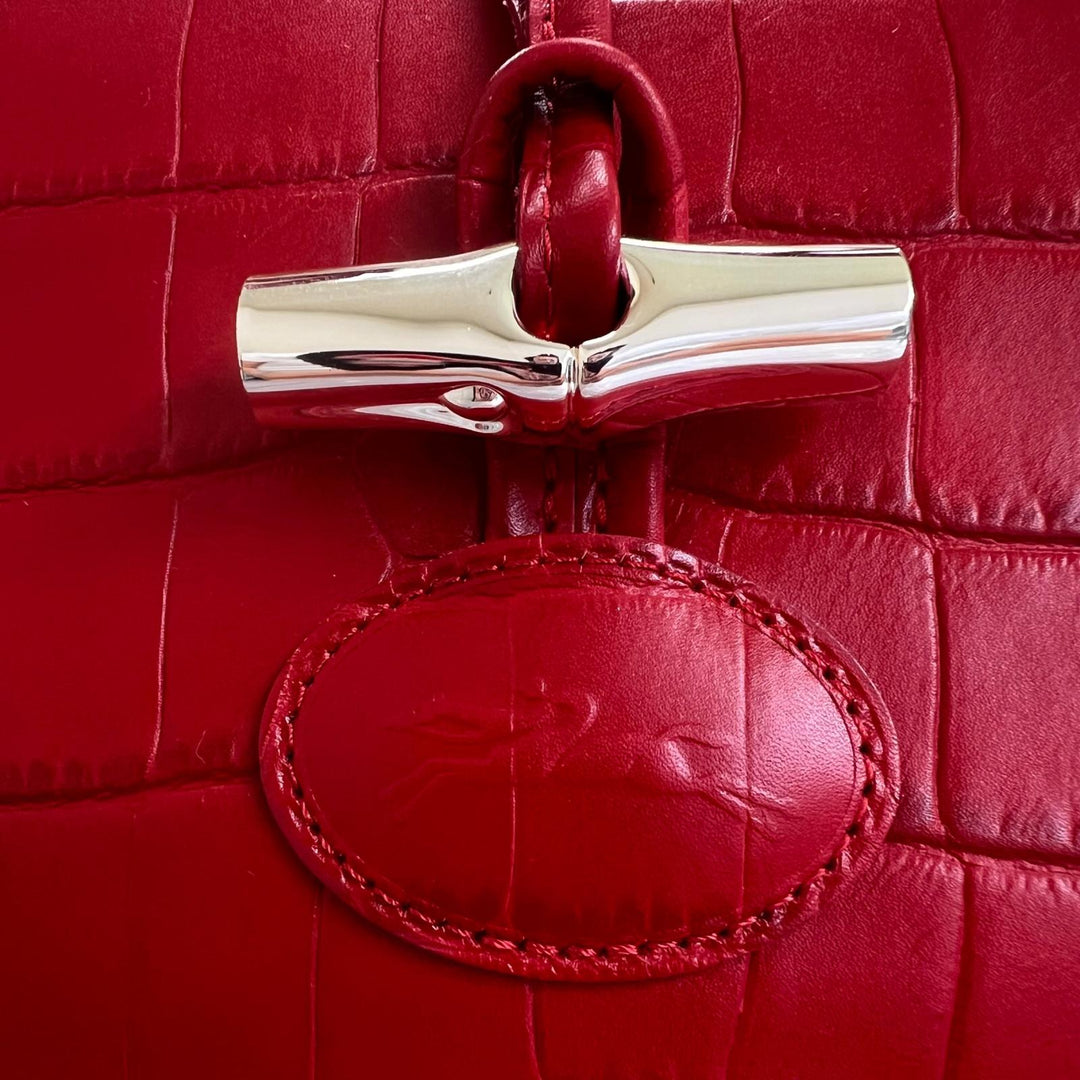 Excellent Longchamp Tote Bag Rozo Crocodile-embossed bamboo Red Women