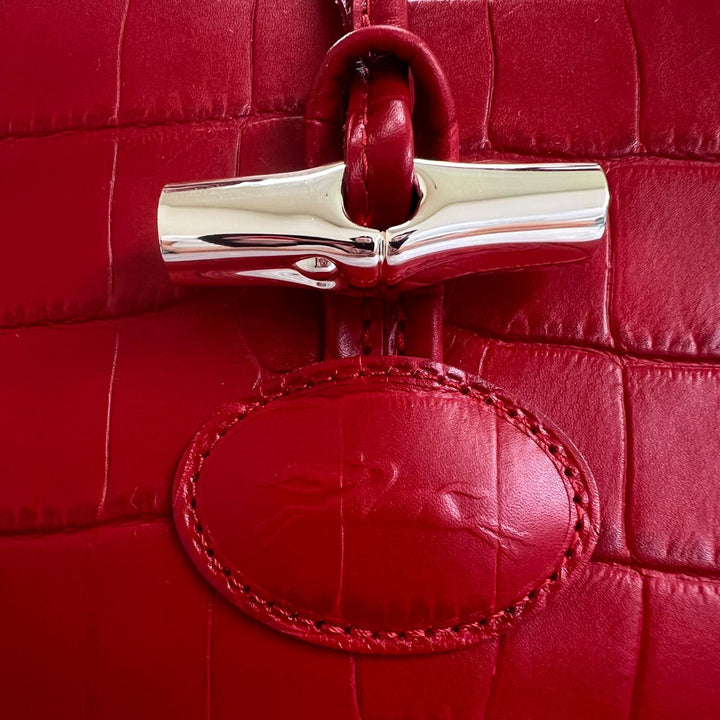 Excellent Longchamp Tote Bag Rozo Crocodile-embossed bamboo Red Women