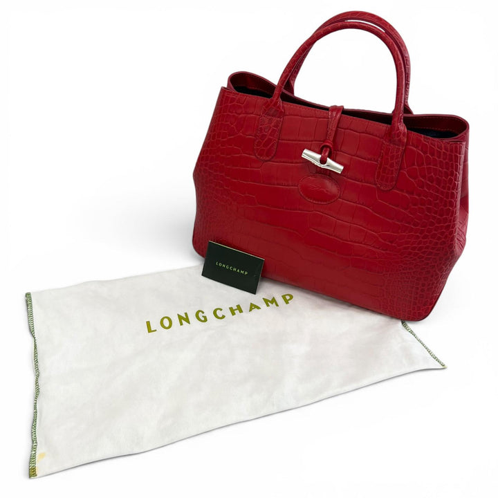 Excellent Longchamp Tote Bag Rozo Crocodile-embossed bamboo Red Women