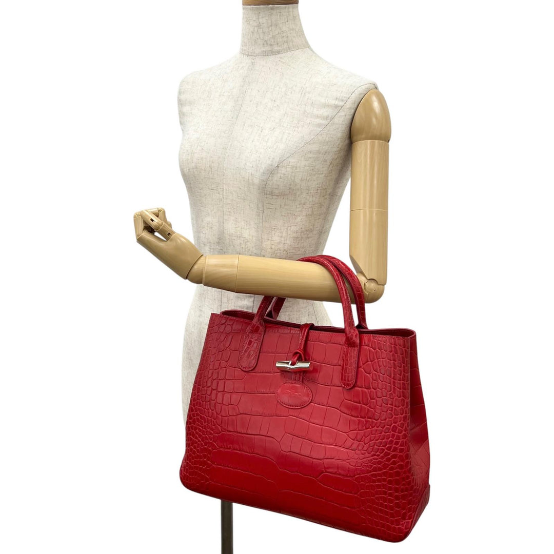 Excellent Longchamp Tote Bag Rozo Crocodile-embossed bamboo Red Women