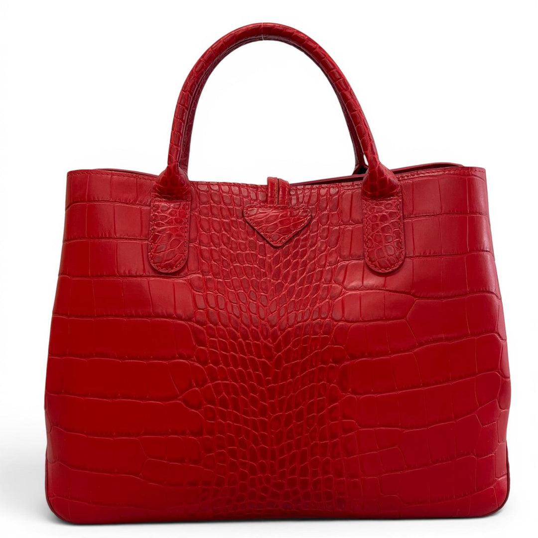 Excellent Longchamp Tote Bag Rozo Crocodile-embossed bamboo Red Women