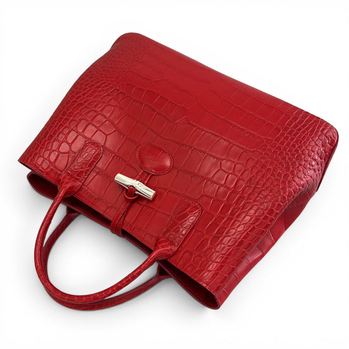Excellent Longchamp Tote Bag Rozo Crocodile-embossed bamboo Red Women