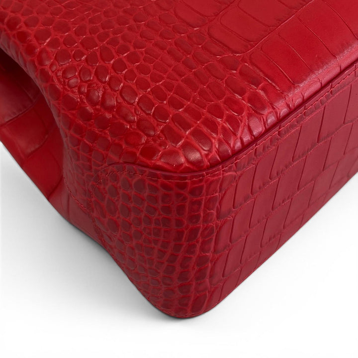 Excellent Longchamp Tote Bag Rozo Crocodile-embossed bamboo Red Women