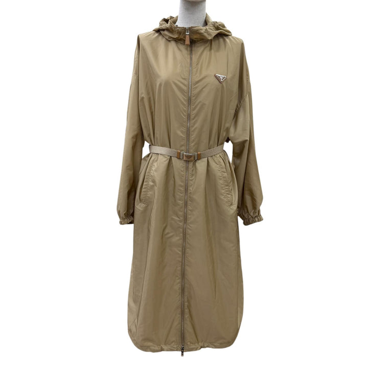 Excellent PRADA coat Re-Nylon Triangle Logo Belted Long Top beige 36 292171