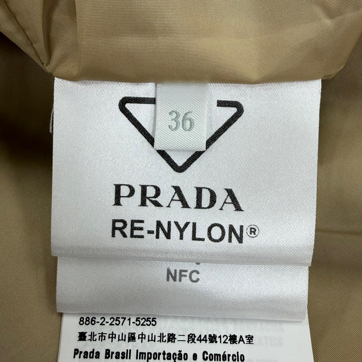 Excellent PRADA coat Re-Nylon Triangle Logo Belted Long Top beige 36 292171