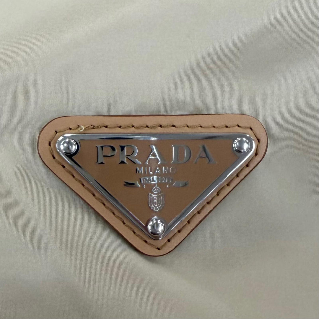 Excellent PRADA coat Re-Nylon Triangle Logo Belted Long Top beige 36 292171