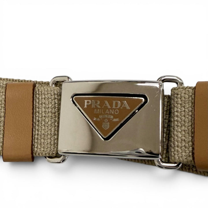 Excellent PRADA coat Re-Nylon Triangle Logo Belted Long Top beige 36 292171