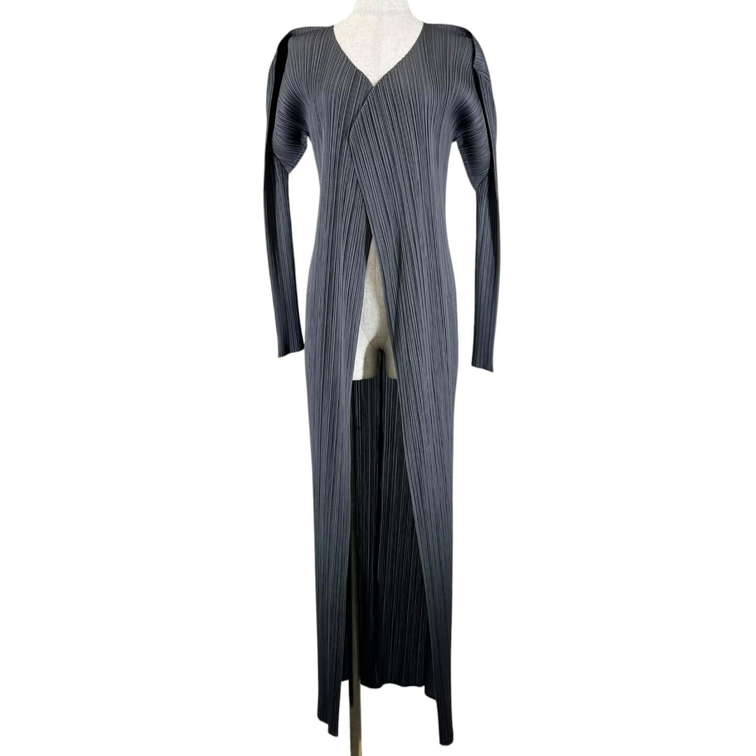 Great PLEATS PLEASE cardigan long gray polyester Women 4 PP05-JA001