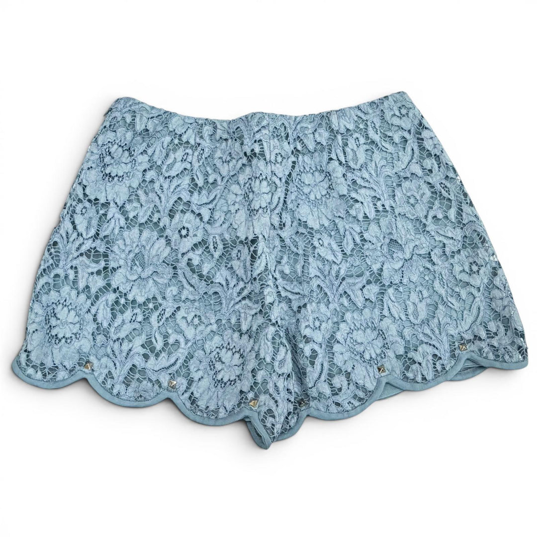 Pristine VALENTINO Shorts Rockstud all-over lace design Lightblue 38 NB2RF0L61EC