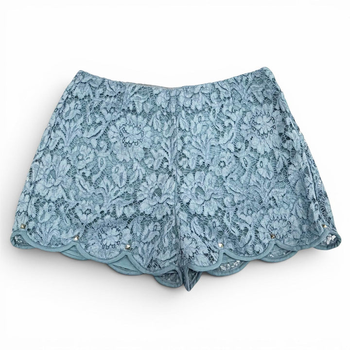 Pristine VALENTINO Shorts Rockstud all-over lace design Lightblue 38 NB2RF0L61EC
