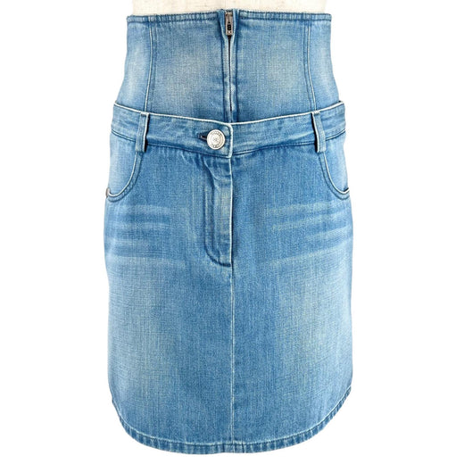 Great CHANEL skirt COCO Mark Button High-Waisted Denim Indigo Women 34 P53458