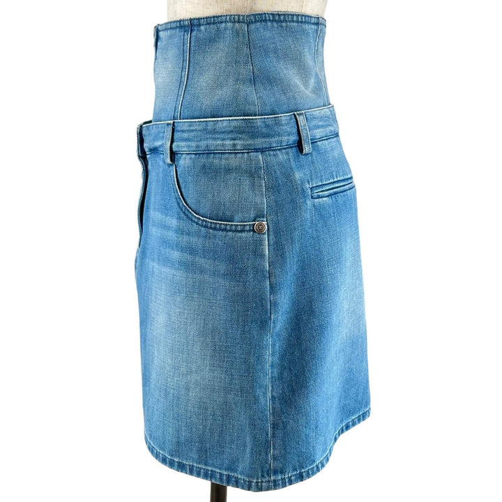 Great CHANEL skirt COCO Mark Button High-Waisted Denim Indigo Women 34 P53458
