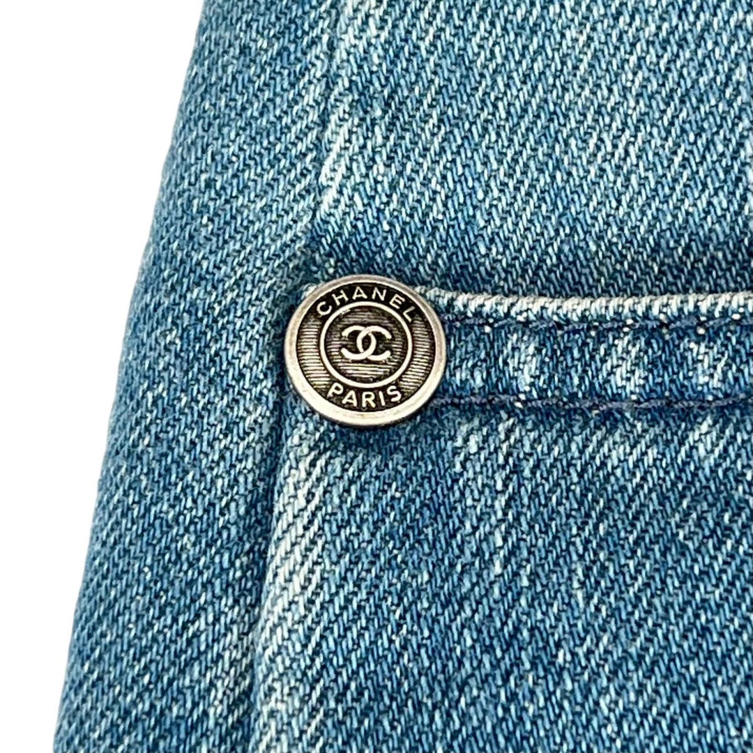 Great CHANEL skirt COCO Mark Button High-Waisted Denim Indigo Women 34 P53458