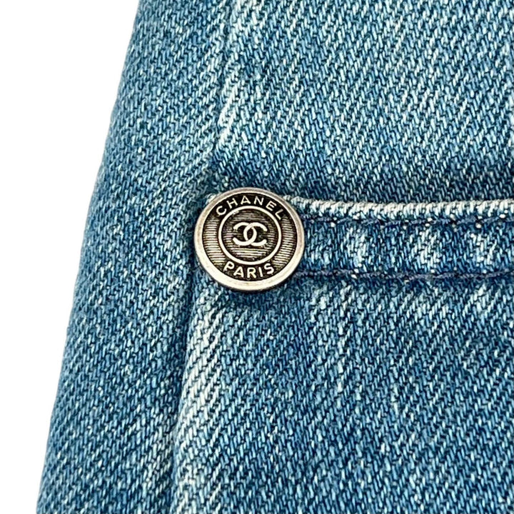 Great CHANEL skirt COCO Mark Button High-Waisted Denim Indigo Women 34 P53458