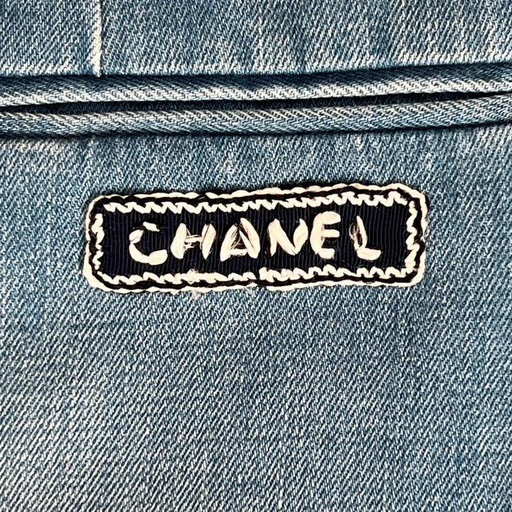 Great CHANEL skirt COCO Mark Button High-Waisted Denim Indigo Women 34 P53458