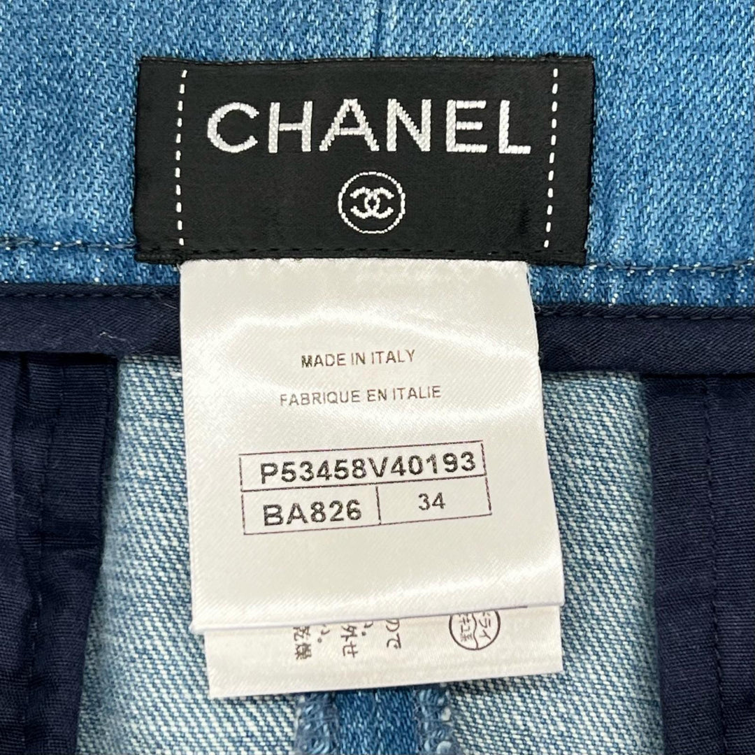 Great CHANEL skirt COCO Mark Button High-Waisted Denim Indigo Women 34 P53458