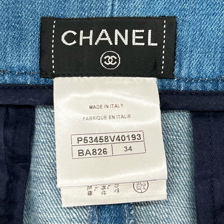 Great CHANEL skirt COCO Mark Button High-Waisted Denim Indigo Women 34 P53458