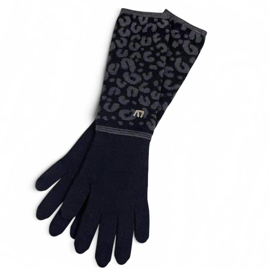 Excellent LOUIS VUITTON Gon Maille Leopard LV logo long gloves Women M58357