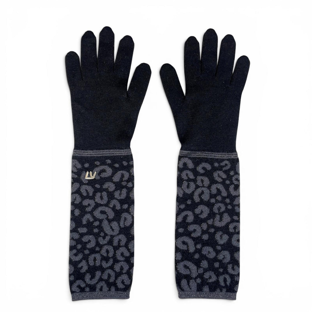 Excellent LOUIS VUITTON Gon Maille Leopard LV logo long gloves Women M58357