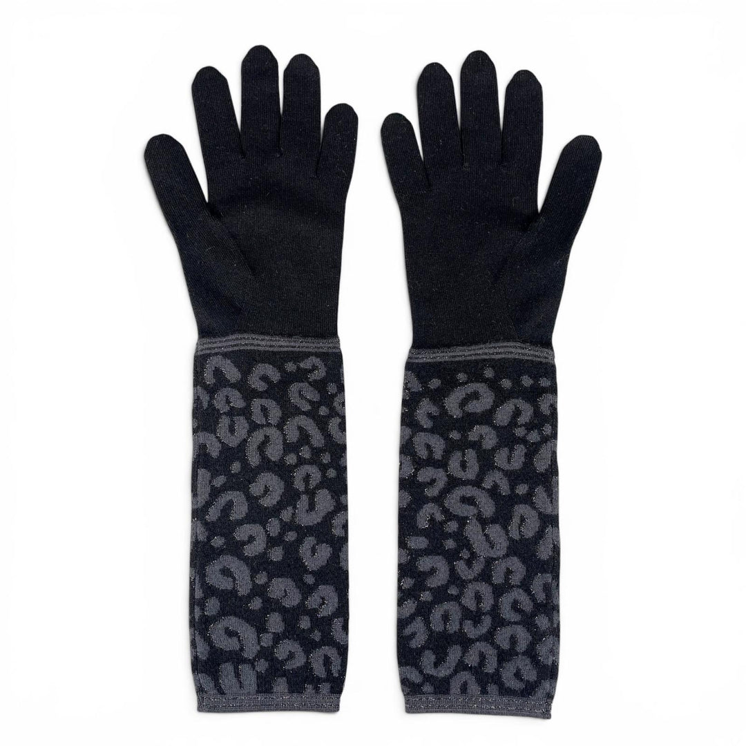 Excellent LOUIS VUITTON Gon Maille Leopard LV logo long gloves Women M58357