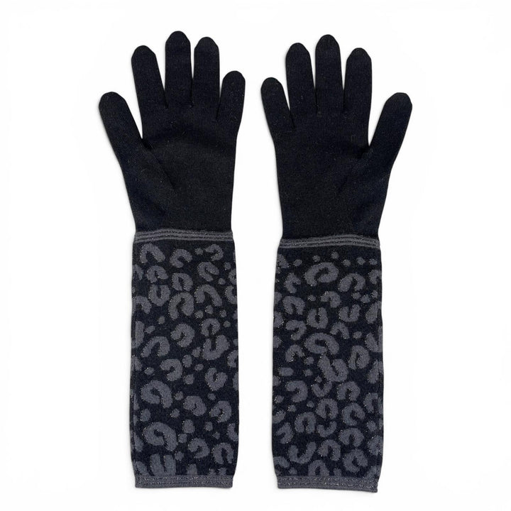 Excellent LOUIS VUITTON Gon Maille Leopard LV logo long gloves Women M58357