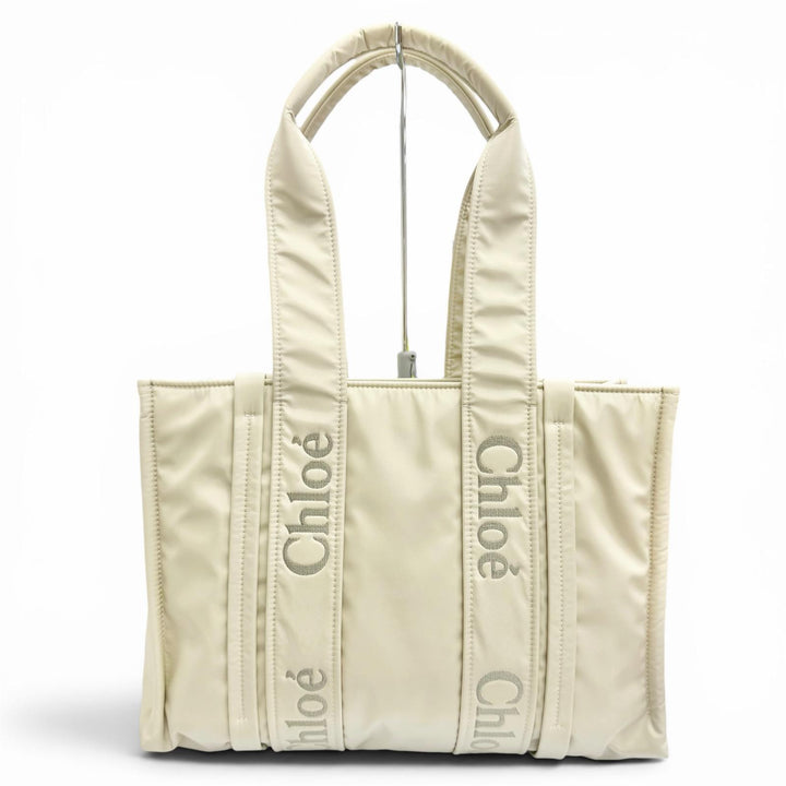 Excellent Chloe WOODY Medium Tote Bag light beige Women CHC23WS383L4122M