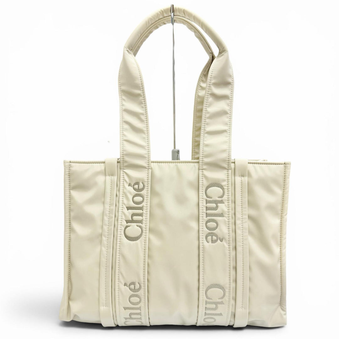 Excellent Chloe WOODY Medium Tote Bag light beige Women CHC23WS383L4122M