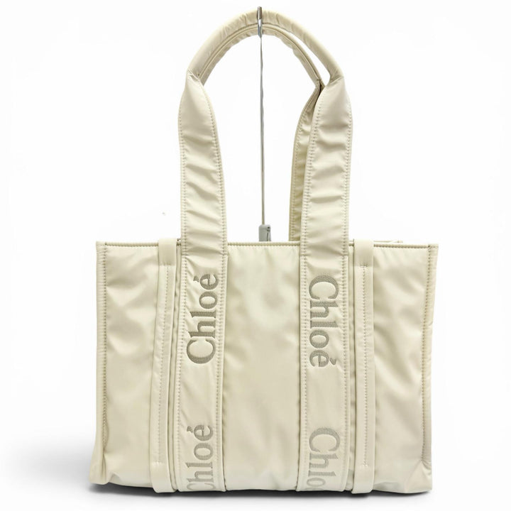 Excellent Chloe WOODY Medium Tote Bag light beige Women CHC23WS383L4122M