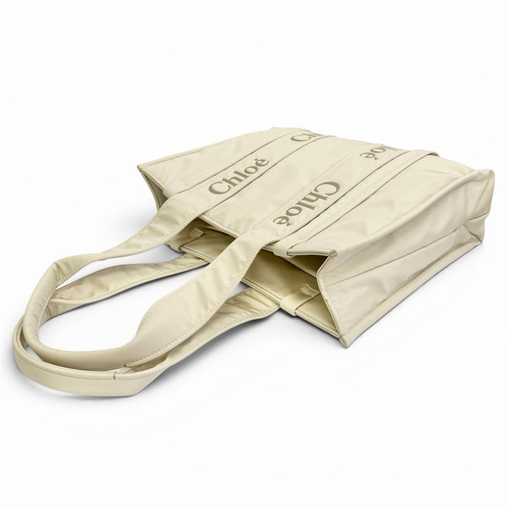Excellent Chloe WOODY Medium Tote Bag light beige Women CHC23WS383L4122M