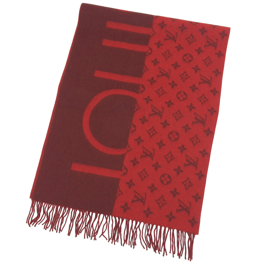 Excellent LOUIS VUITTON Scarf Echelop Monogram Split fringe Red cashmere M76018