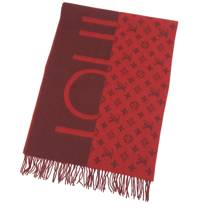 Excellent LOUIS VUITTON Scarf Echelop Monogram Split fringe Red cashmere M76018