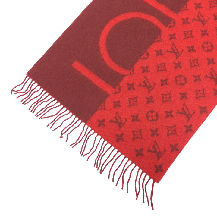 Excellent LOUIS VUITTON Scarf Echelop Monogram Split fringe Red cashmere M76018