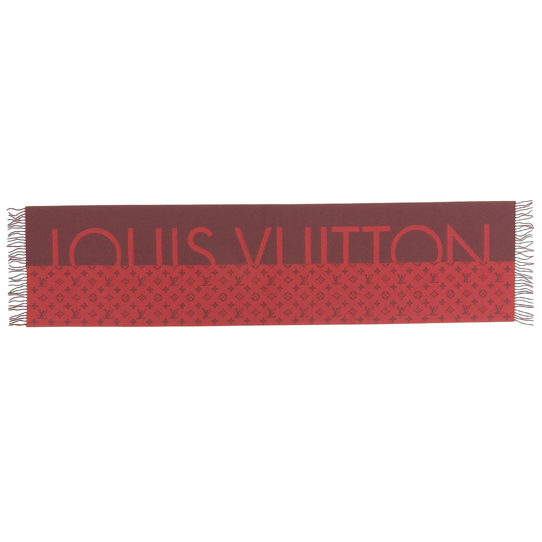 Excellent LOUIS VUITTON Scarf Echelop Monogram Split fringe Red cashmere M76018