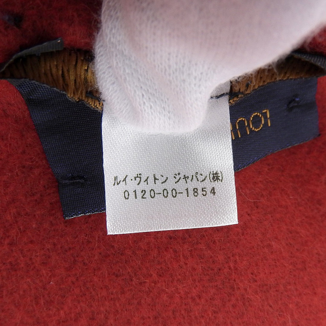 Excellent LOUIS VUITTON Scarf Echelop Monogram Split fringe Red cashmere M76018