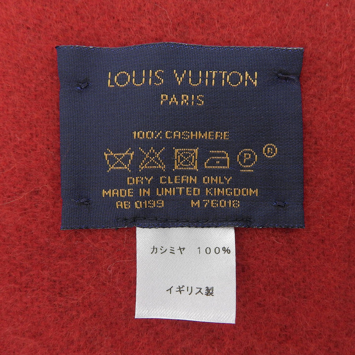 Excellent LOUIS VUITTON Scarf Echelop Monogram Split fringe Red cashmere M76018