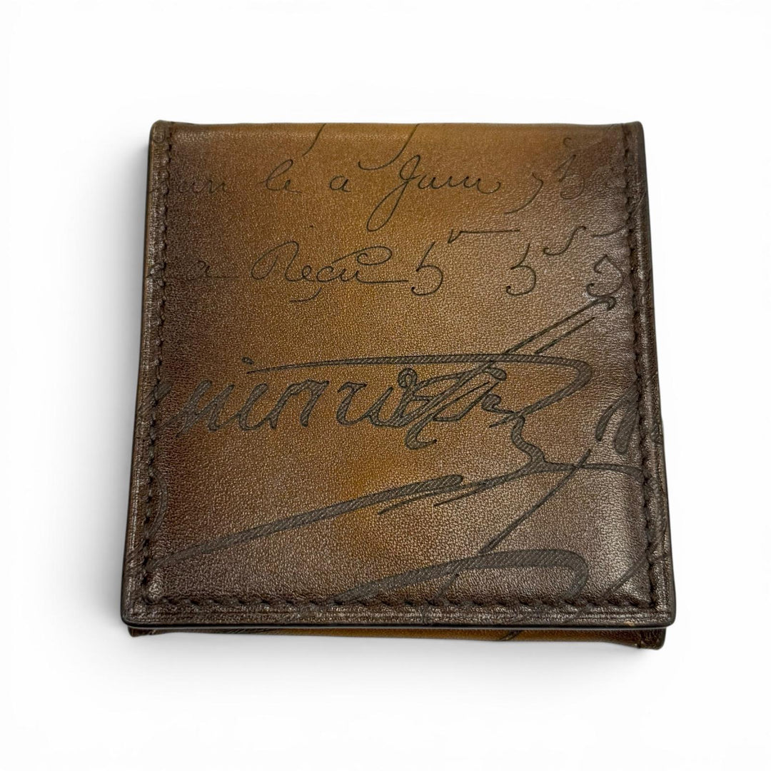 Great BERLUTI Coin case Calligraphy Wallet Coin Pocket Brown leather mens
